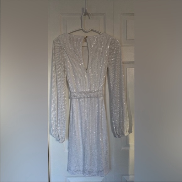Club L London White Sequin Long Sleeve Mini Dress Size 8 - Picture 12 of 16